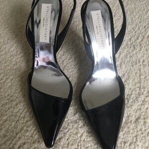 Stella McCartney Patent Pointed Toe Black Slingback Heels - size 8